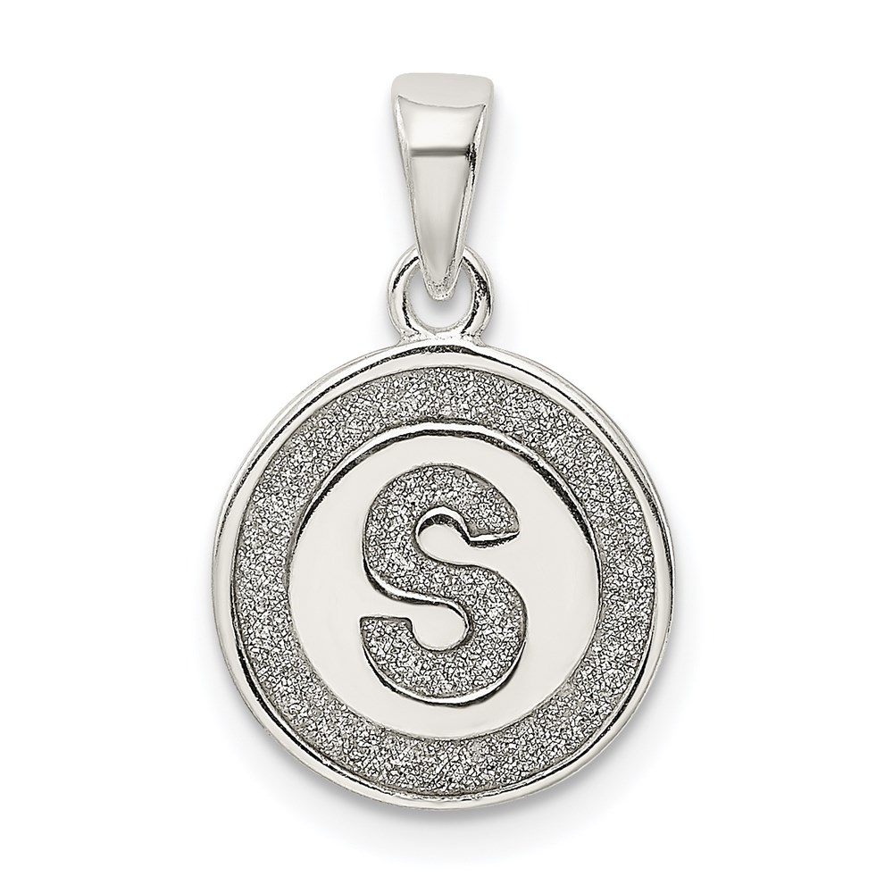 QC9180S.jpg Sterling Silver Glitter Enamel Letter S Initial Circle Pendant - Image 1