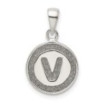 Sterling Silver Glitter Enamel Letter V Initial Circle Pendant
