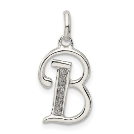 Sterling Silver Polished Glitter Enamel Letter B Initial Charm