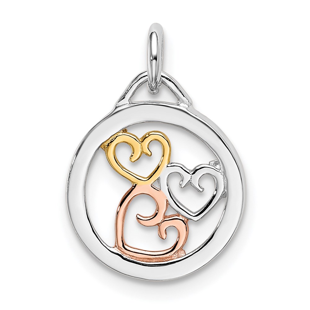QC9188.jpg Sterling Silver Rhodium, Rose & Gold-tone Polished Hearts Pendant - Image 1