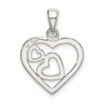 Sterling Silver Polished Red and Pink Enameled Hearts Pendant - Image 3