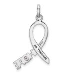 Sterling Silver Rhodium-plated Pink CZ Hope Awareness Ribbon Pendant - Image 3