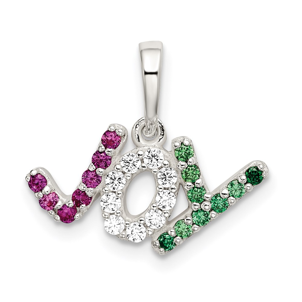 QC9240.jpg Sterling Silver Polished Red White & Green CZ Joy Pendant - Image 1