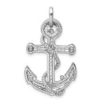 Sterling Silver Rhodium-plated CZ Anchor Pendant - Image 3