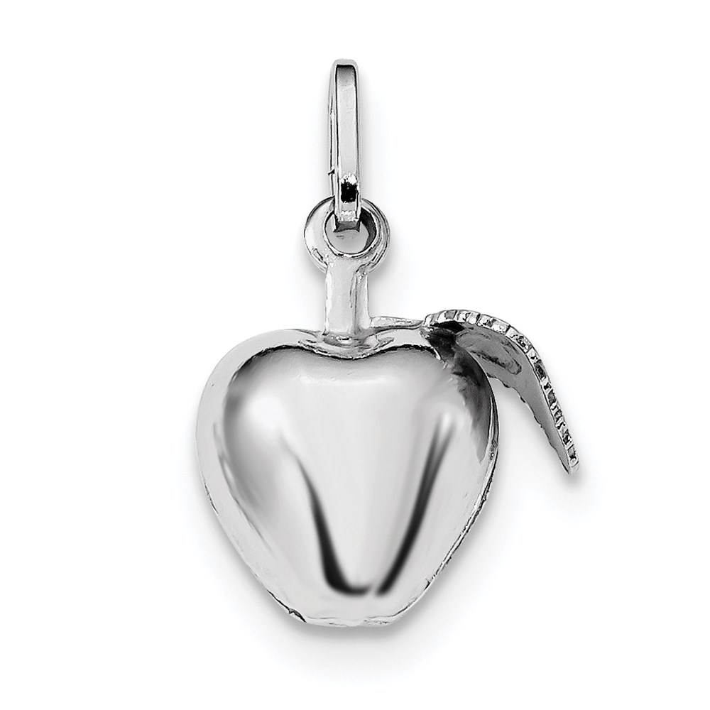 QC9285.jpg Sterling Silver Rhodium Plated Polished Puffed Apple w/ Leaf Charm - Image 1