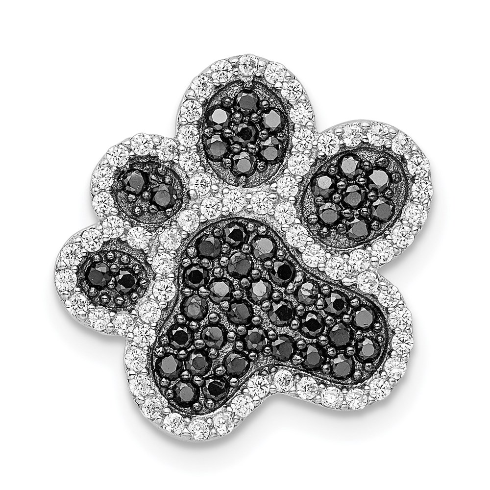 QC9301.jpg Sterling Silver Rhodium-plated Black/White CZ Paw Print Pendant - Image 1