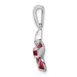 Sterling Silver Rhod-plated Created Ruby and Enamel Flower Pendant - Image 2