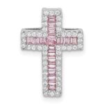 Sterling Silver Rhodium-plated Pink & White CZ Cross Chain Slide