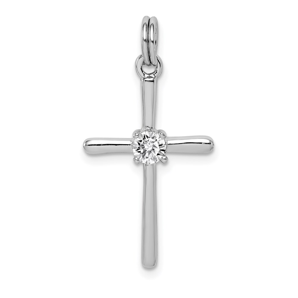QC9389.jpg Sterling Silver Rhodium-plated CZ Cross Pendant - Image 1
