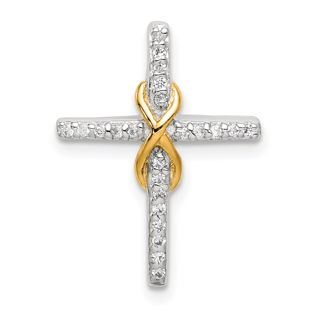 QC9394.jpg Sterling Silver & Gold Tone CZ Cross Chain Slide - Image 1