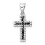Sterling Silver Rhodium-plated Black and Clear CZ Cross Pendant