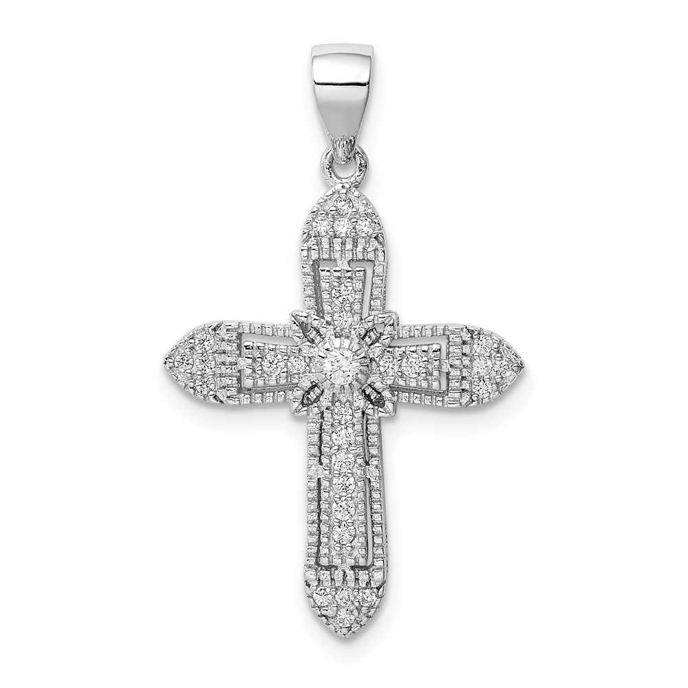 QC9397.jpg Sterling Silver Rhodium-plated Polished CZ Passion Cross Pendant - Image 1