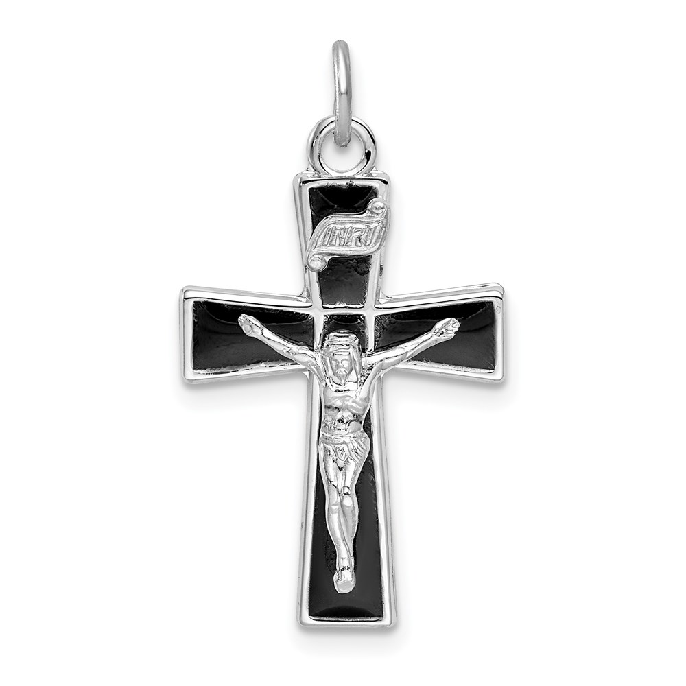 QC9405.jpg Sterling Silver Platinum-plated Enamel Crucifix Pendant - Image 1