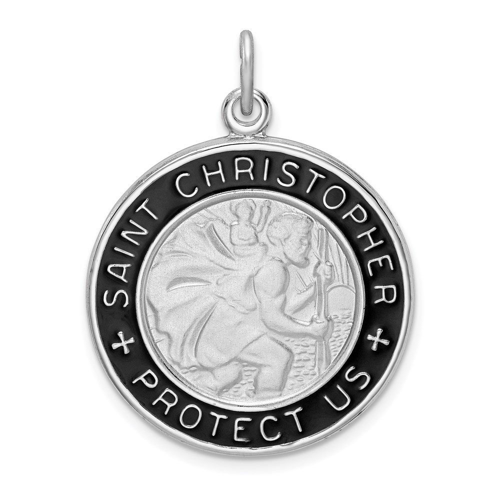 QC9416.jpg Sterling Silver Platinum-plated Enamel St. Christopher Medal - Image 1