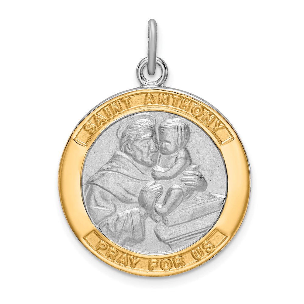 QC9421.jpg Sterling Silver Platinum-plated & Gold Tone St. Anthony Medal Pendant - Image 1