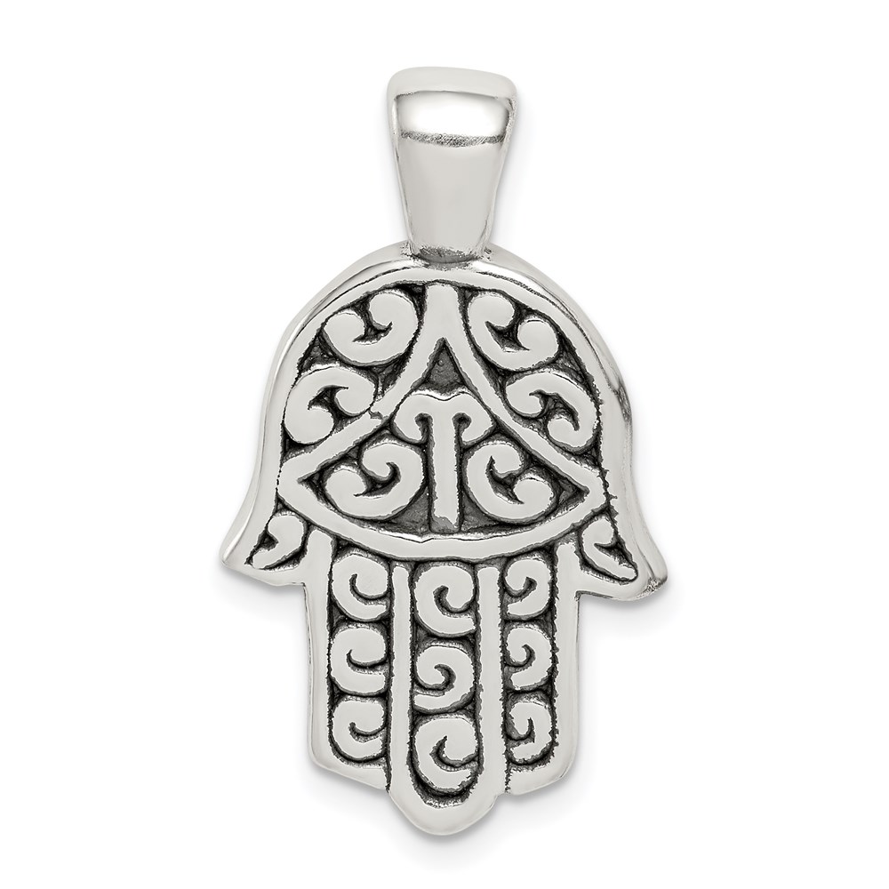 QC9441.jpg Sterling Silver Antiqued Hamsa Pendant - Image 1