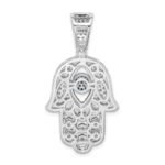 Sterling Silver Rhodium-plated Created Spinel & White CZ Hamsa Pendant - Image 3