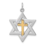 Sterling Silver Platinum-plated Gold Tone Cross Star of David Charm Pendant