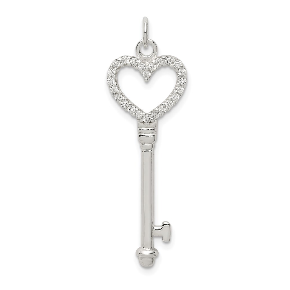 QC9477.jpg Sterling Silver CZ Heart Key Pendant - Image 1