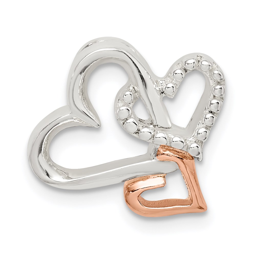 QC9479.jpg Sterling Silver Rhodium-plated & Rose Tone Heart Chain Slide - Image 1