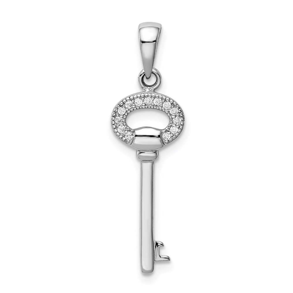 QC9480.jpg Sterling Silver Rhodium-Plated CZ Key Pendant - Image 1