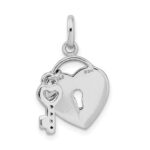 Sterling Silver Rhodium-plated CZ Glitter Infused Heart and Key Pendant - Image 3