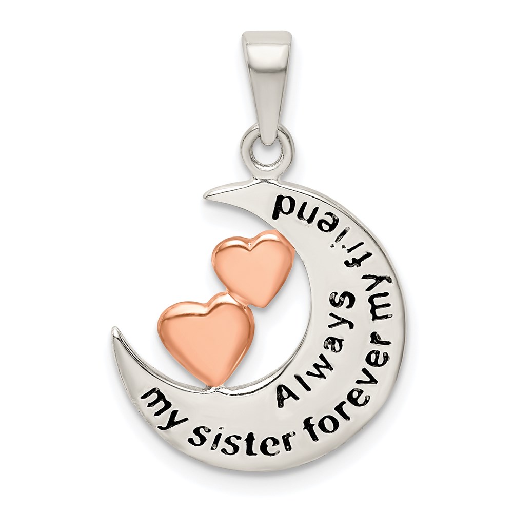 QC9500.jpg Sterling Silver & Rose Tone Enamel ALWAYS SISTER..FRIEND Pendant - Image 1