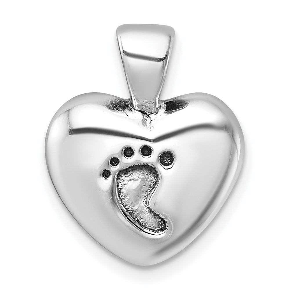 QC9511.jpg Sterling Silver Antiqued Heart Baby Foot Pendant - Image 1