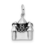 Sterling Silver Rhodium-plated Antiqued Castle Pendant - Image 3