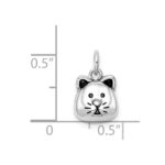 Sterling Silver Rhodium-plated Antiqued Cat Head Pendant - Image 4