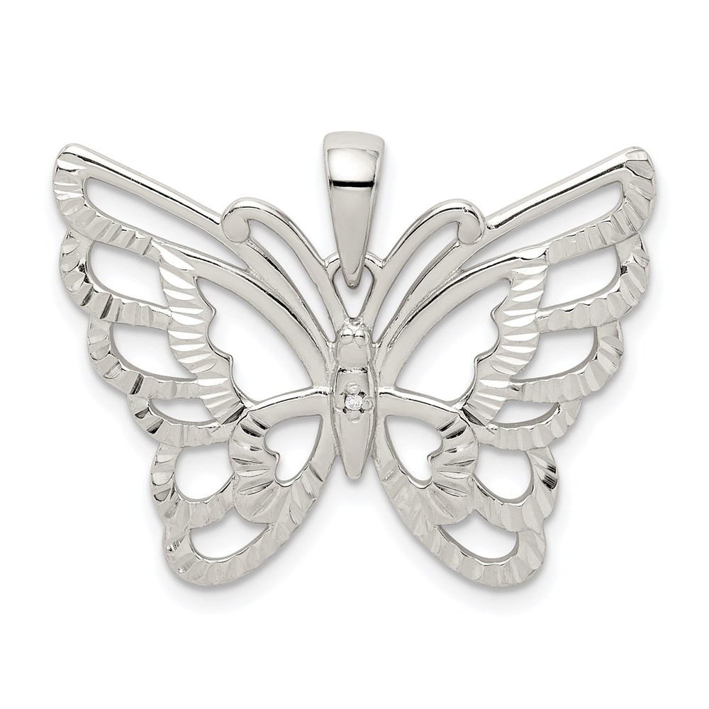 QC9540.jpg Sterling Silver Diamond-cut Butterfly Pendant - Image 1