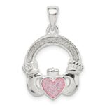 Sterling Silver Glitter Infused Claddagh Pendant
