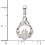 Sterling Silver Polished CZ Claddagh w/Trinity Knot Pendant - Image 4