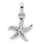 Sterling Silver Rhodium-plated Polished Textured Starfish Pendant - Image 3