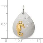 Sterling Silver Gold-Tone CZ Seahorse Brushed Pendant - Image 4