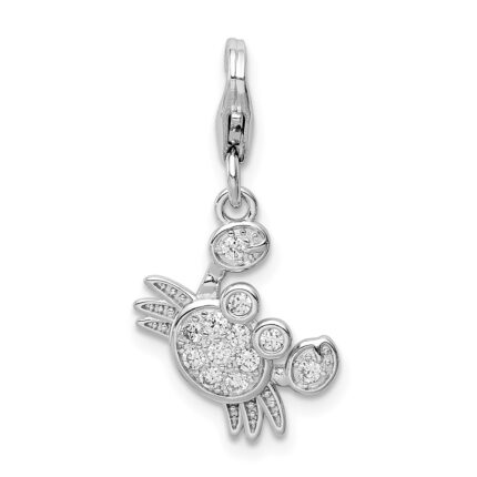 Sterling Silver Rhodium-plated CZ Crab with Lobster Clasp Charm