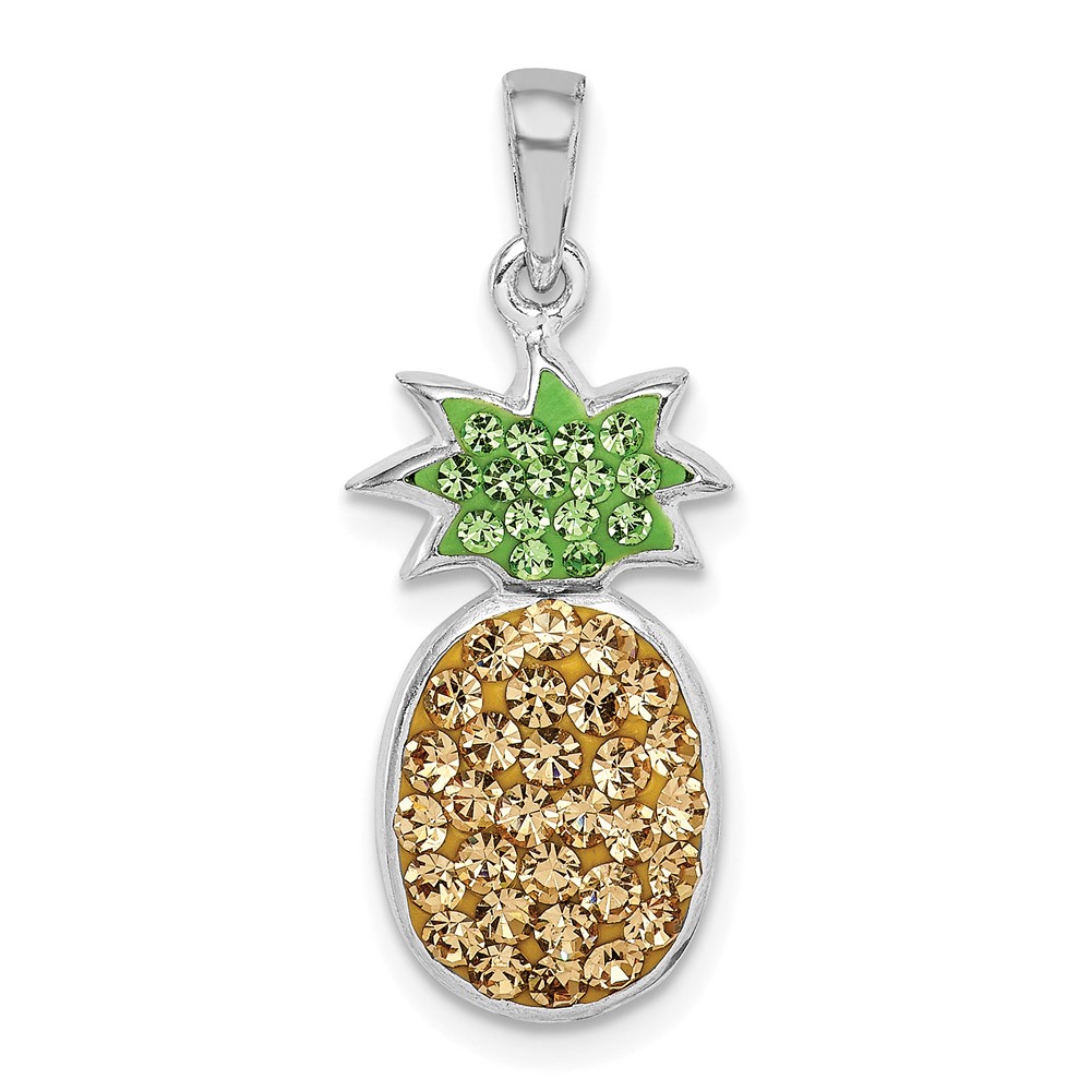 QC9604.jpg Sterling Silver RH-pltd Yellow/Green Preciosa Crystal Pineapple Pendant - Image 1