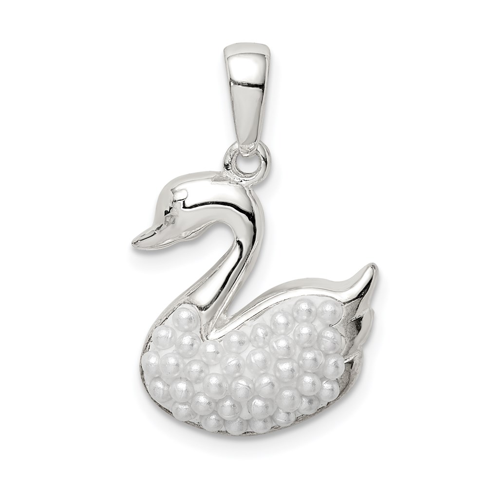 QC9630.jpg Sterling Silver Rhodium-plated Imitation Pearl Swan Pendant - Image 1