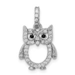 Sterling Silver Rhodium-plated CZ Owl Pendant