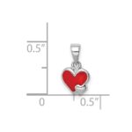 Sterling Silver Rhodium-plated Red Enameled Hearts Children's Pendant - Image 4