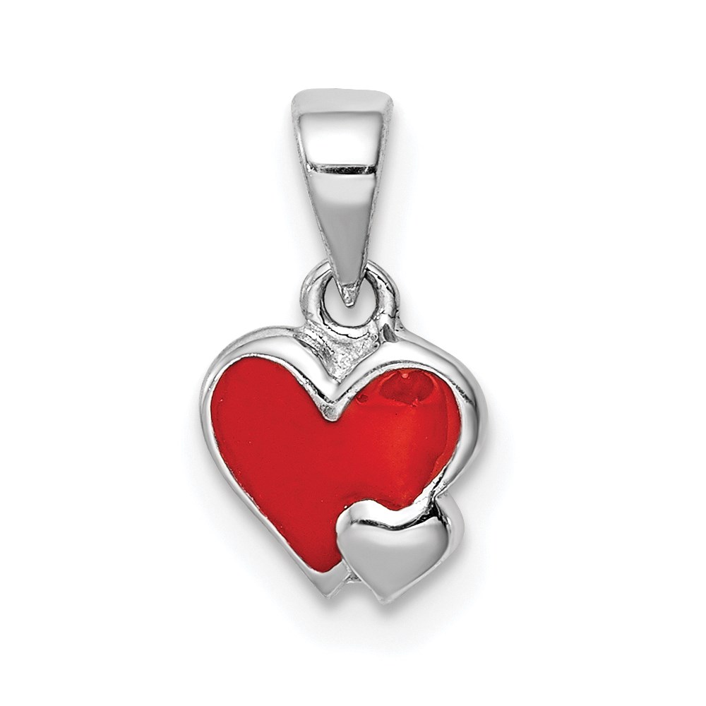 QC9650.jpg Sterling Silver Rhodium-plated Red Enameled Hearts Children's Pendant - Image 1