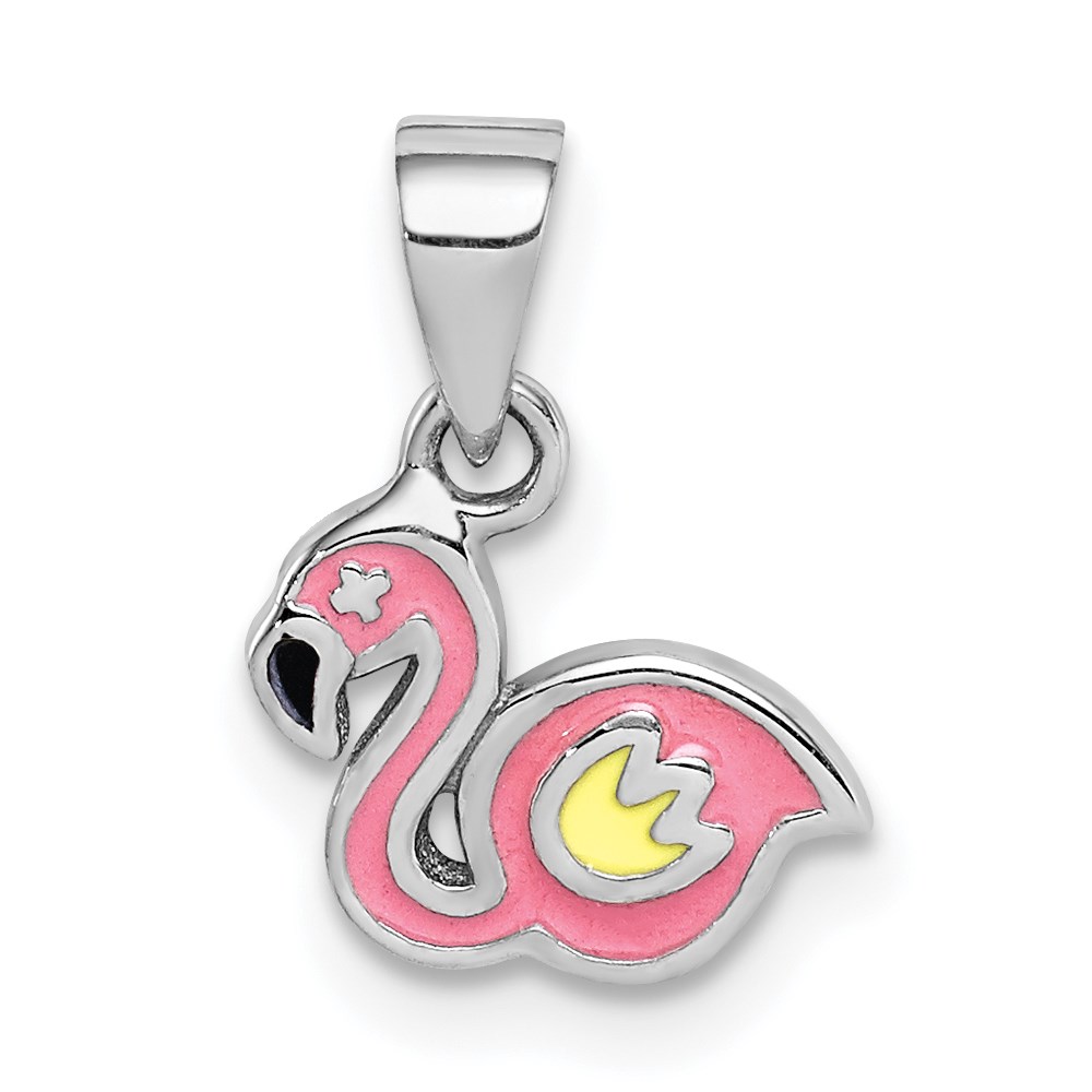 QC9658.jpg Sterling Silver RH-plated Multi-color Enamel Flamingo Children's Pendant - Image 1