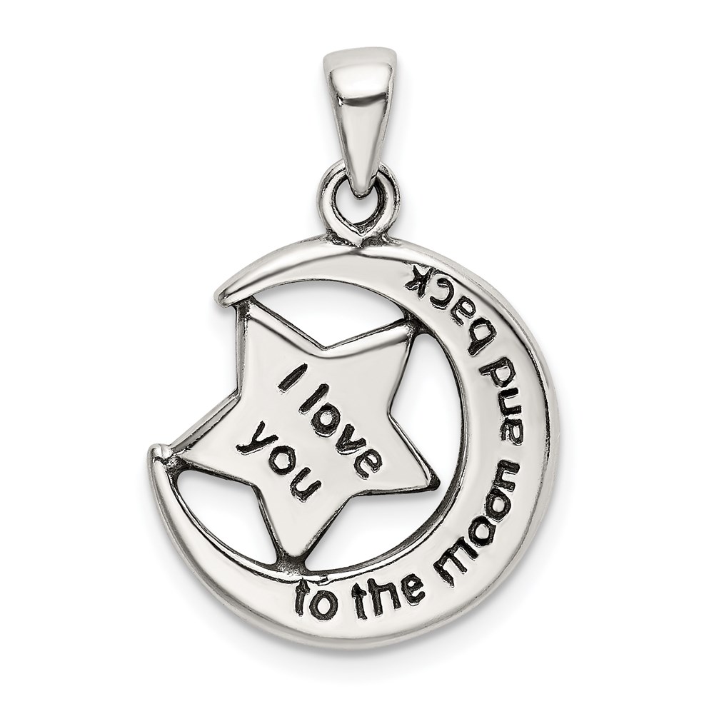 QC9760.jpg Sterling Silver LOVE YOU TO THE MOON Antiqued Star and Moon Pendant - Image 1
