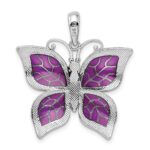 De-Ani Sterling Silver Rhodium-Plated Polished Enameled Purple Butterfly Pendant - Image 3