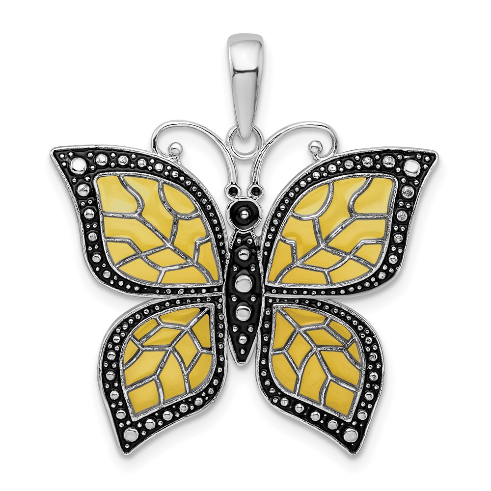 QC9773.jpg De-Ani Sterling Silver Rhodium-Plated Polished Enameled Yellow Butterfly Pendant - Image 1