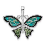 De-Ani Sterling Silver Rhodium-Plated Polished Enameled Aqua Butterfly Pendant - Image 3
