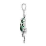 De-Ani Sterling Silver Rhodium-Plated Polished Enameled Green Frog Pendant - Image 2