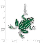 De-Ani Sterling Silver Rhodium-Plated Polished Enameled Green Frog Pendant - Image 4