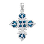De-Ani Sterling Silver Rhodium-Plated Polished Enameled Fleur de Lis Cross Pendant - Image 3