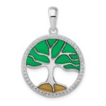 De-Ani Sterling Silver Rhodium-Plated Polished Enameled Tree of Life Pendant